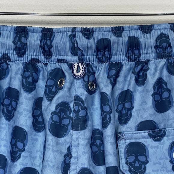PETER MILLAR Seaside Swim Trunks Skull & Shark Tooth Print Mens Sz M Blue Beach - Picture 6 of 10